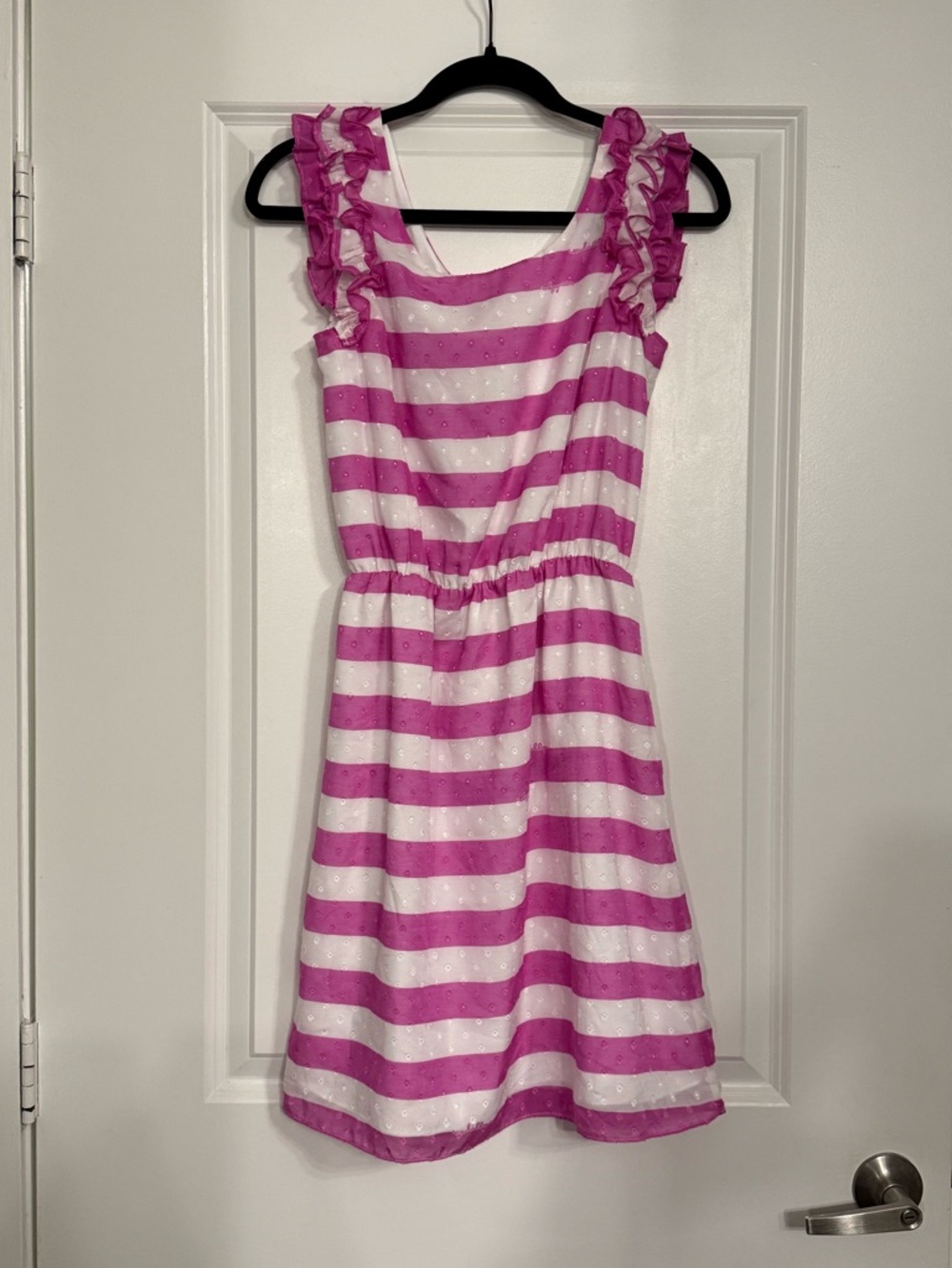 Lilly Pulitzer Pink White Striped Eyelet Ruffle Sleeve Dress Size S